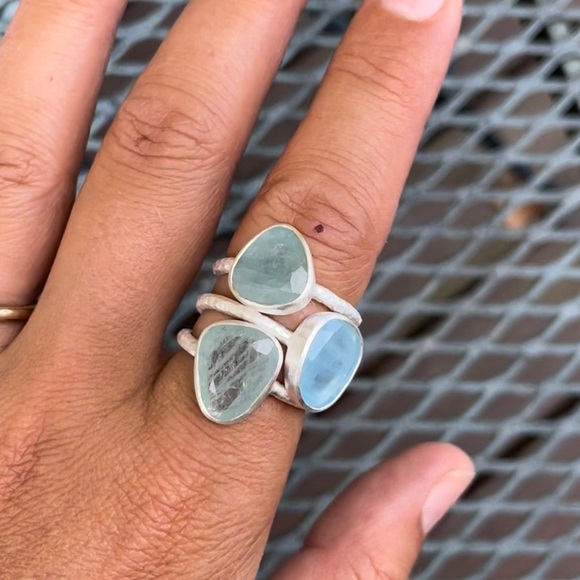 Aquamarine Slice Ring Sterling Silver - Emily Rose Gems - Picture 5 of 6